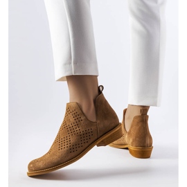 Cizme din piele ajurata Karino caramel maro 1