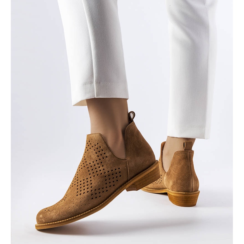 Cizme din piele ajurata Karino caramel maro 1