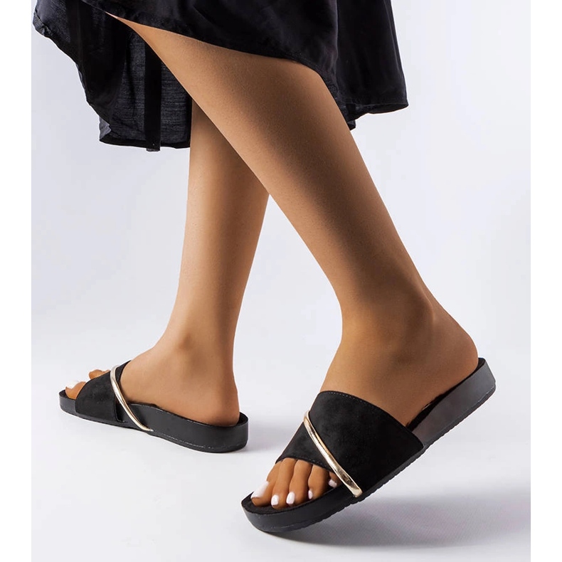 Flip-flops negri cu aplicare Plainfield auriu negru 2
