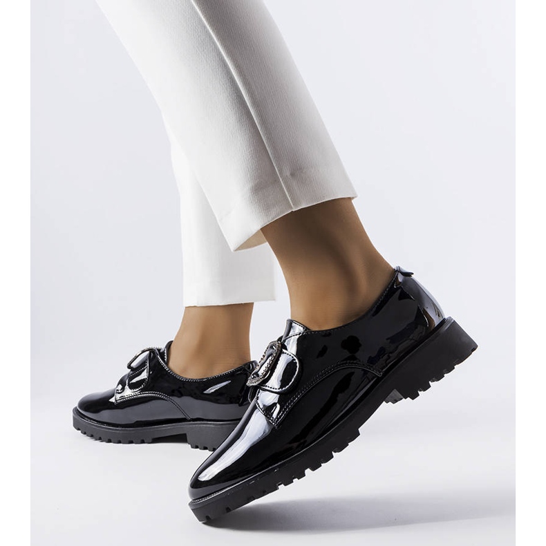 Pantofi lacuiti negri cu catarama Jarisile negru 2 Pantofi lacuiti negri cu catarama Jarisile negru 2