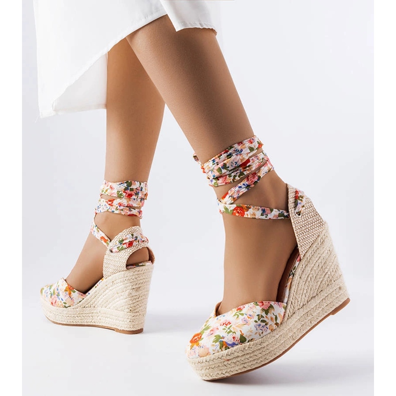 Espadrile cu pană florale Larivière bej 1 Espadrile cu pană florale Larivière bej 1