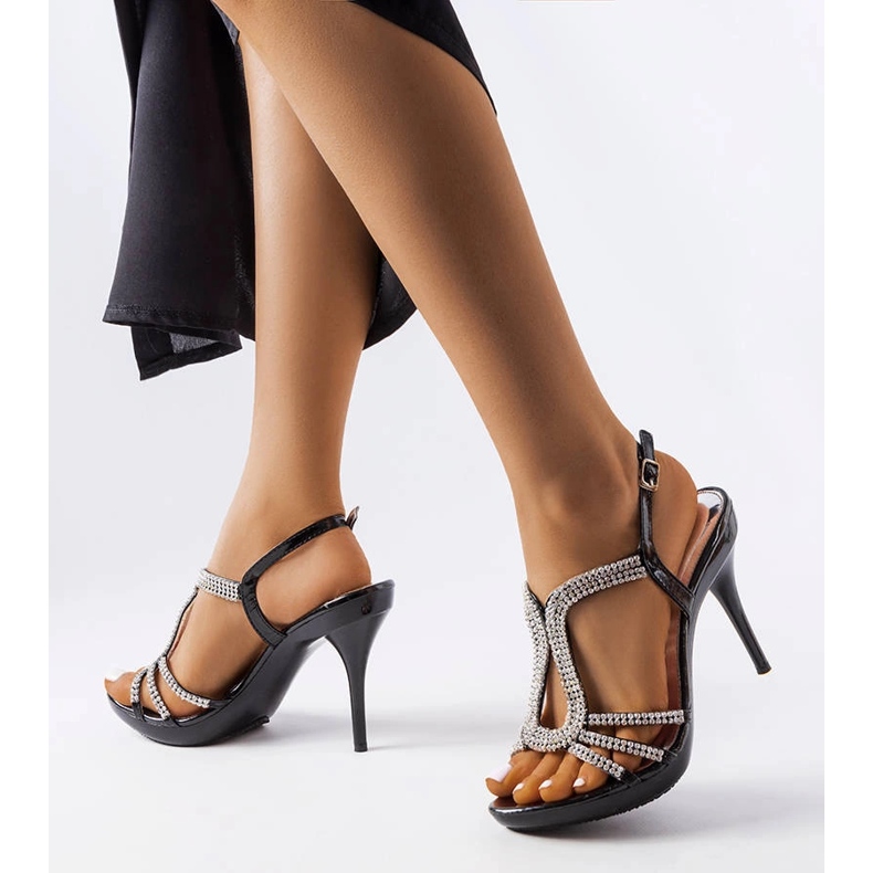 Sandale cu toc înalt cu strasuri negre de la Rafe negru 1