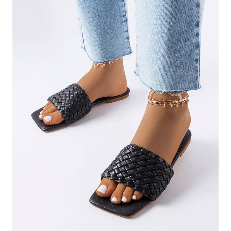 Diapozitive țesute cu frunze de aur negre negru 1