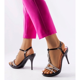 Sandale cu toc stiletto cu strasuri negre Angélil negru 1