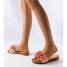 Papuci roz decorati cu flori Farland 2