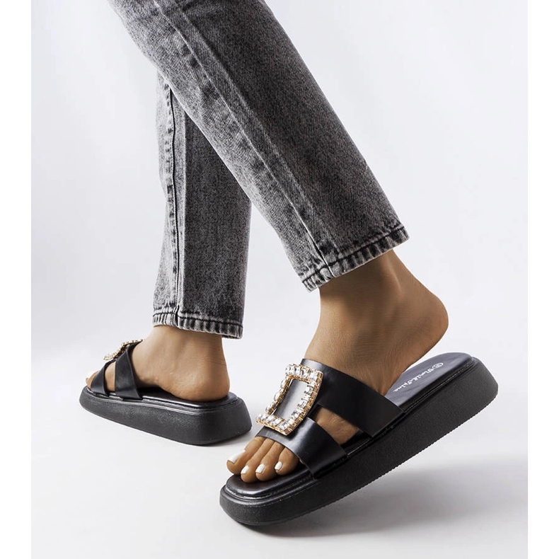 Flip-flops negri cu strasuri Fusbert negru 1