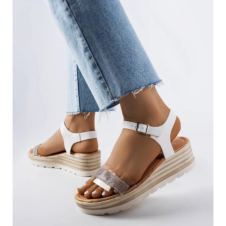 Sandale cu pană albe Bussière 1