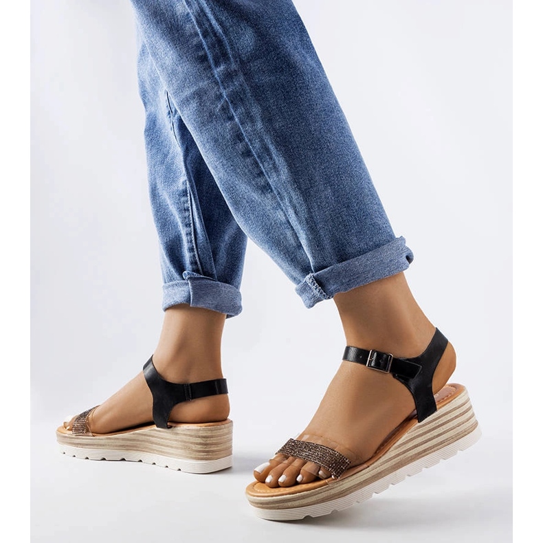 Sandale negre cu pană de la Bussière negru 1