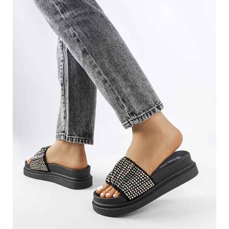 Sandale negre pe platformă cu zirconii cubi de la Franet negru 1