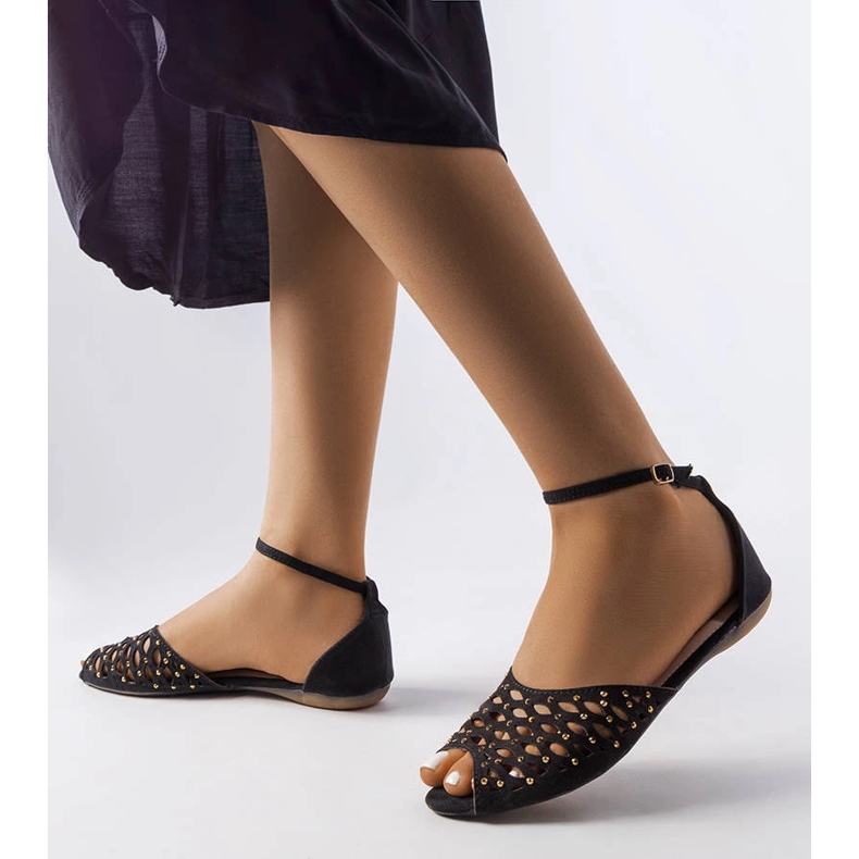 Sandale negre ajurate cu strasuri de la Avice negru 1