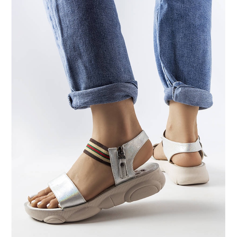 Sandale sport metalizate argintii de la Parsip 1