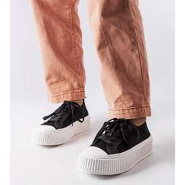 Tenisi negri din material textil pe platforma Mallus negru 1