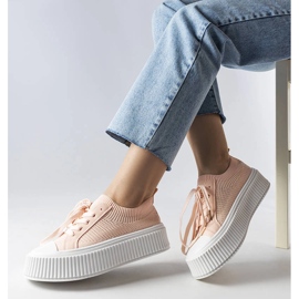 Tenisi roz din material textil pe platforma Mallus 1