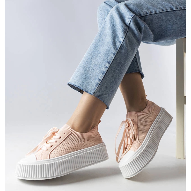 Tenisi roz din material textil pe platforma Mallus 1