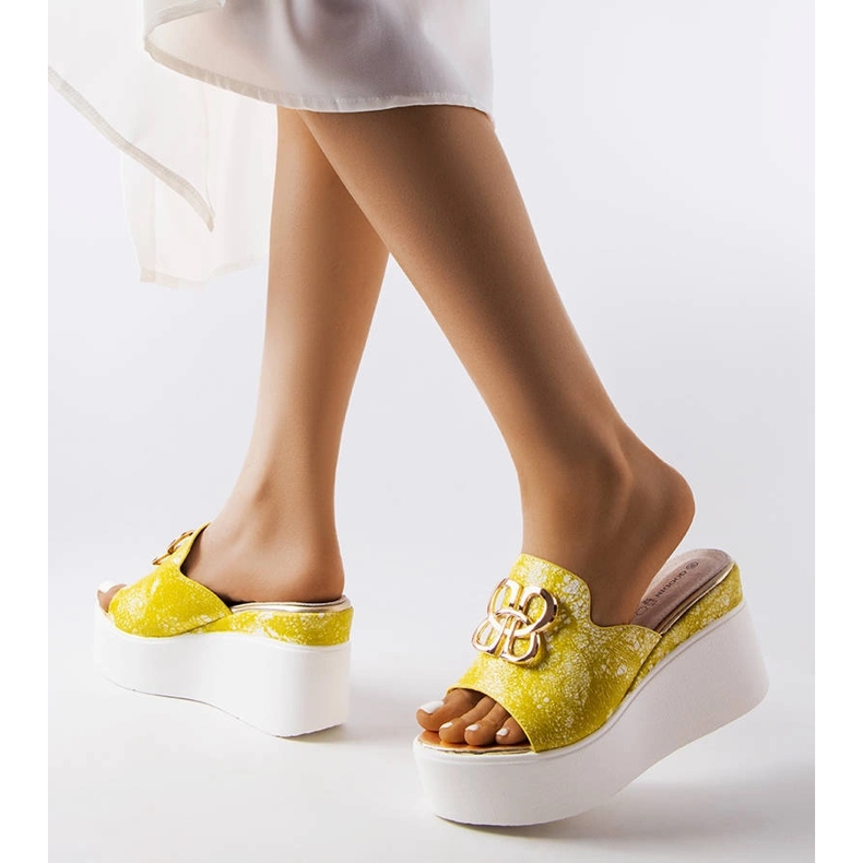 Goodin Sandale cu pană Havanna galbene 2