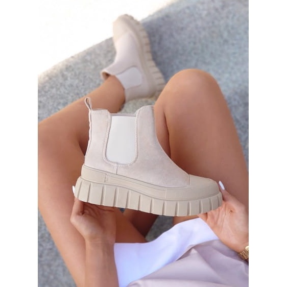 Cizme chelsea de damă sport bej deschis 2