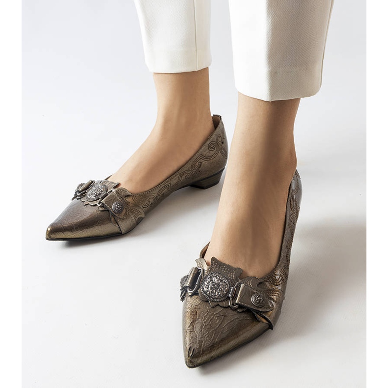 Pompe argintii cu toc mic de la Siciliano gri 1