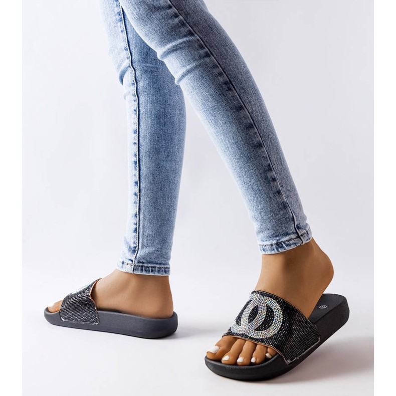 Diapozitive negre decorate cu strasuri de la Glendale negru 2