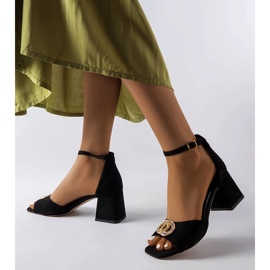 Sandale cu toc din piele intoarsa neagra de la Karino negru 1