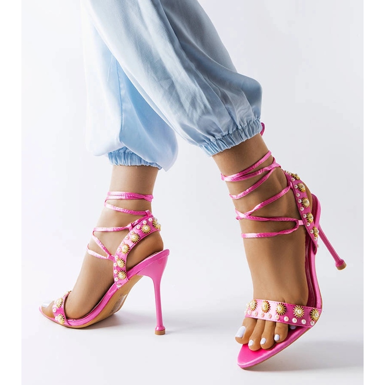 Sandale roz decorate cu perle Grange 1