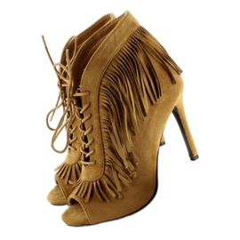 Cizme deschise cu siret, stil boho 11015 Camel multicolor 3