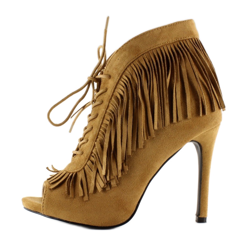 Cizme deschise cu siret, stil boho 11015 Camel multicolor 1