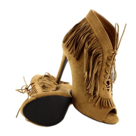 Cizme deschise cu siret, stil boho 11015 Camel multicolor 4