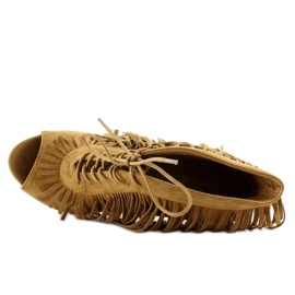 Cizme deschise cu siret, stil boho 11015 Camel multicolor 5