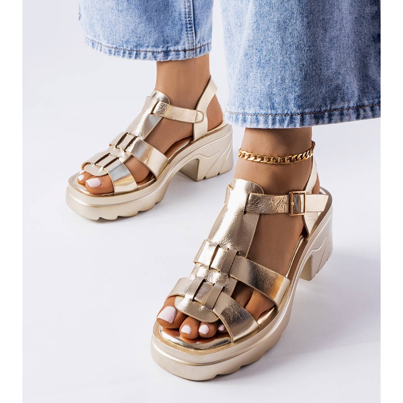 BM Sandale cu toc stiletto aurii apus de soare de aur 1