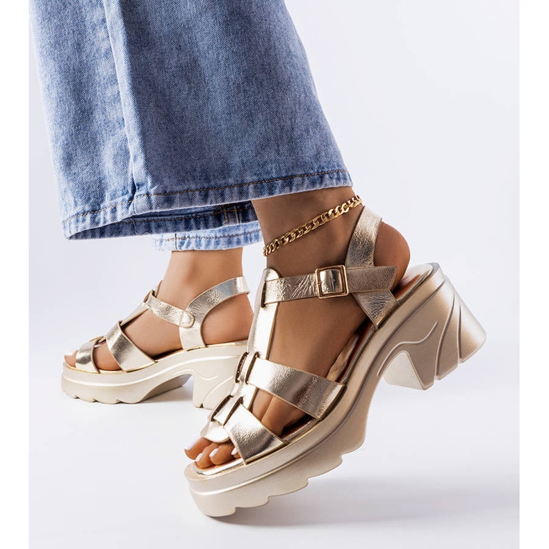 BM Sandale cu toc stiletto aurii apus de soare de aur 2