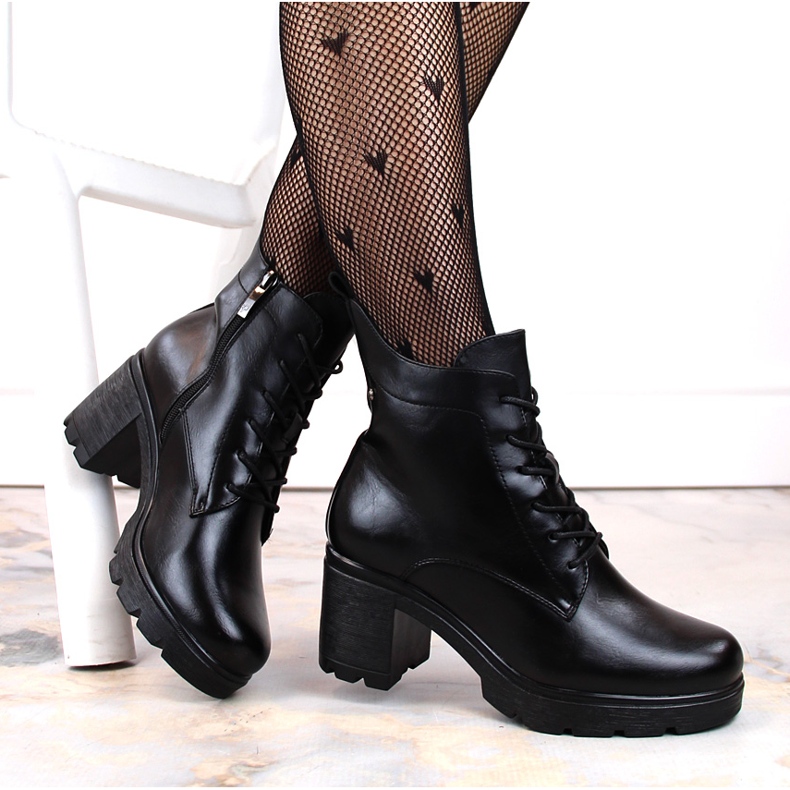 Botine de dama cu toc inalt si platforma, izolatoare Potocki negre SZ12229 negru 1