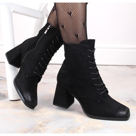 Botine de piele intoarsa de dama cu sireturi si fermoar, Potocki negre SZ12185 negru 1