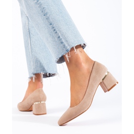 Goodin Pompele elegante din piele intoarsa bej 2