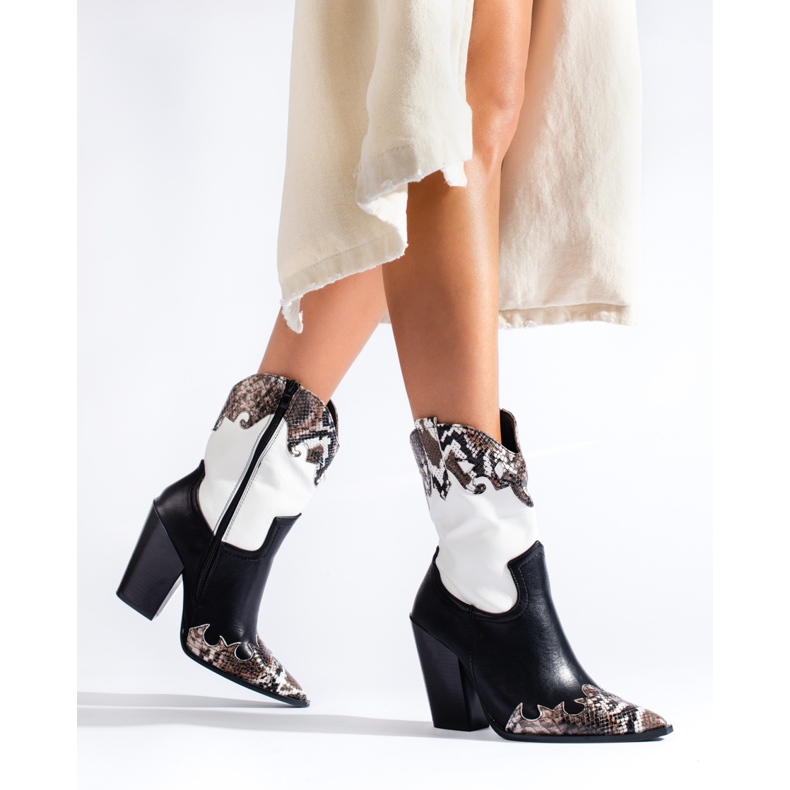 Cizme de cowboy Shelovet de dama alb-negru 1