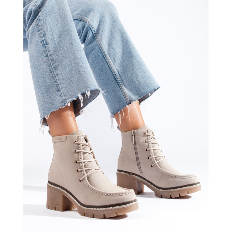 Goodin Botine bej cu toc înalt cu șireturi de la Shelovet 1