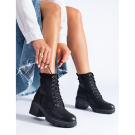 Botine negre Shelovet cu siret, cu toc larg negru 1