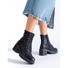 Botine negre Shelovet cu siret, cu toc larg negru 2