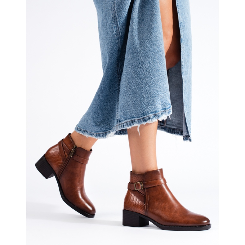 W. Potocki Botine de dama negre Potocki cu toc inalt maro 2