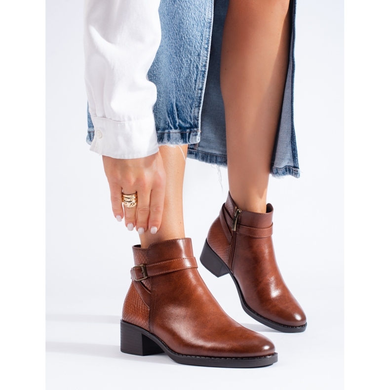 W. Potocki Botine de dama negre Potocki cu toc inalt maro 1