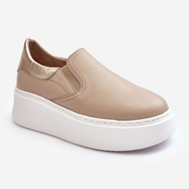 Pantofi sport de damă din piele Lemar Manish bej pe platformă 1