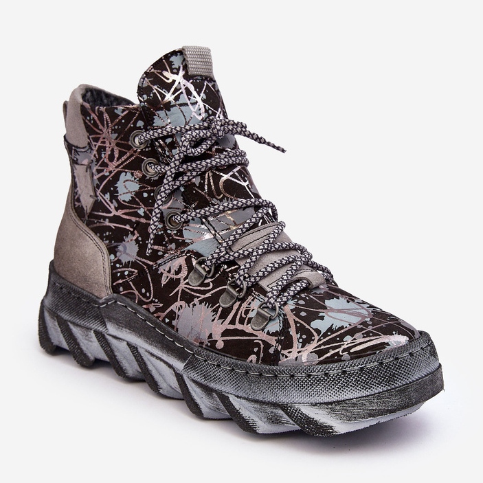 Botine de damă calde din piele Maciejka 06146-03 Gri negru 1