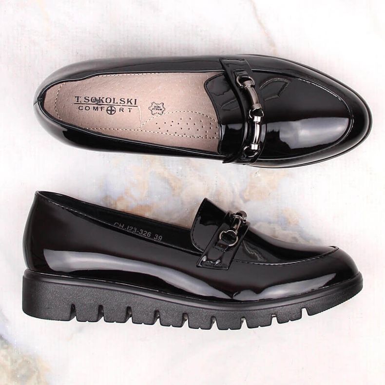 Pantofi de damă confortabili, negri, cu pană, de la T.Sokolski negru 2