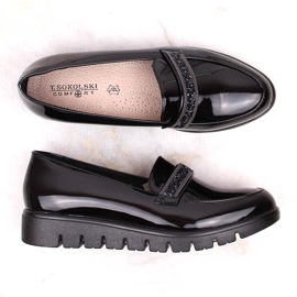 Pantofi comozi, mocasini lacuiti, negri, T.Sokolski J23-327 negru 1