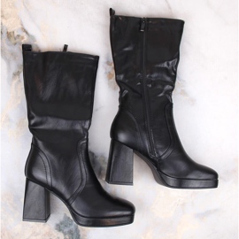 Cizme de damă cu toc înalt cu bandă elastică, izolate negre Jezzi RMR2288-5 negru 4
