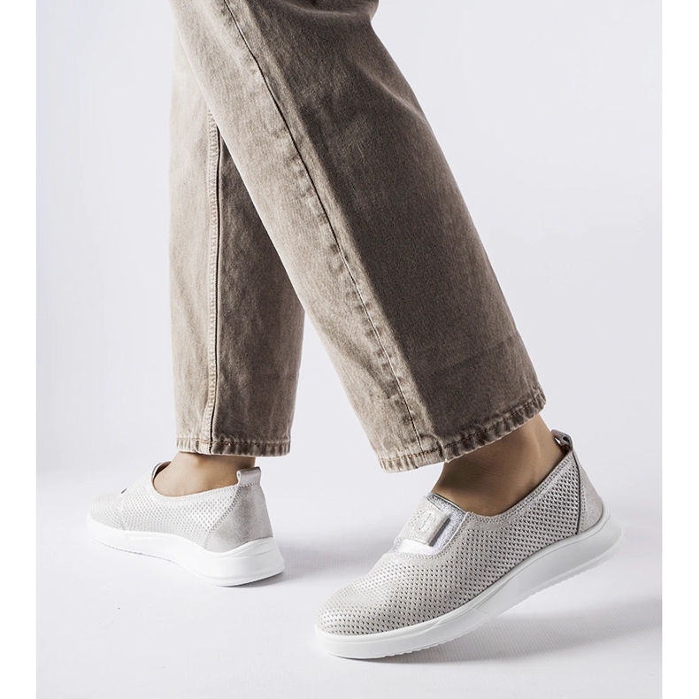 Tenisi Ethels din piele perforata argintie 1