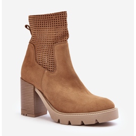 Lewski Shoes Botine de damă ajurate din piele intoarsa Camel Lewski 3386 bej 1