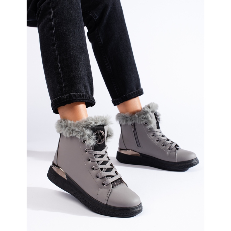 Botine izolate gri cu șireturi Shelovet 1