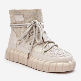 Cizme de zăpadă izolate decorate cu strasuri GOE MM2N4081 Bej 1