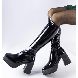 Inna Cizme cu toc inalt Fecteau lacuite negre negru 2 Inna Cizme cu toc inalt Fecteau lacuite negre negru 2