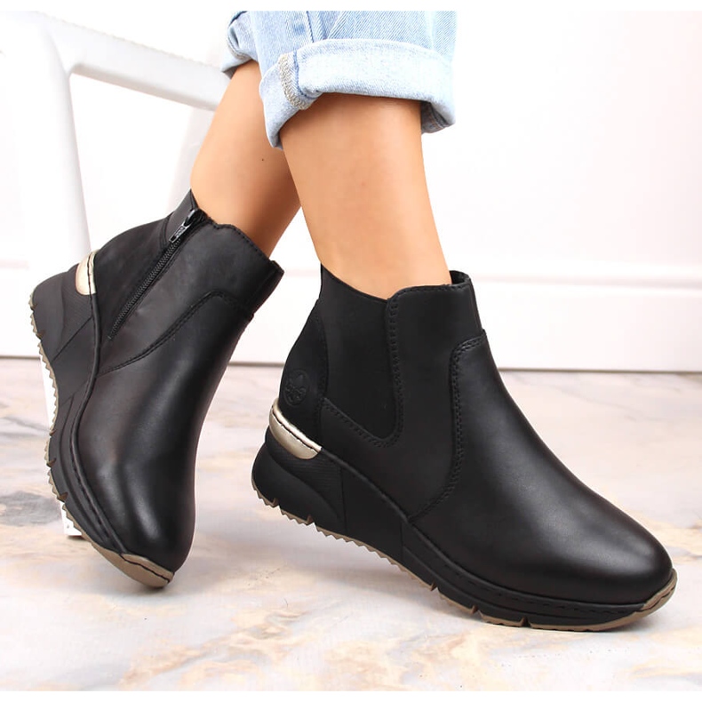 Cizme din piele, pantofi sport negri de damă, Rieker negru 1 Cizme din piele, pantofi sport negri de damă, Rieker negru 1